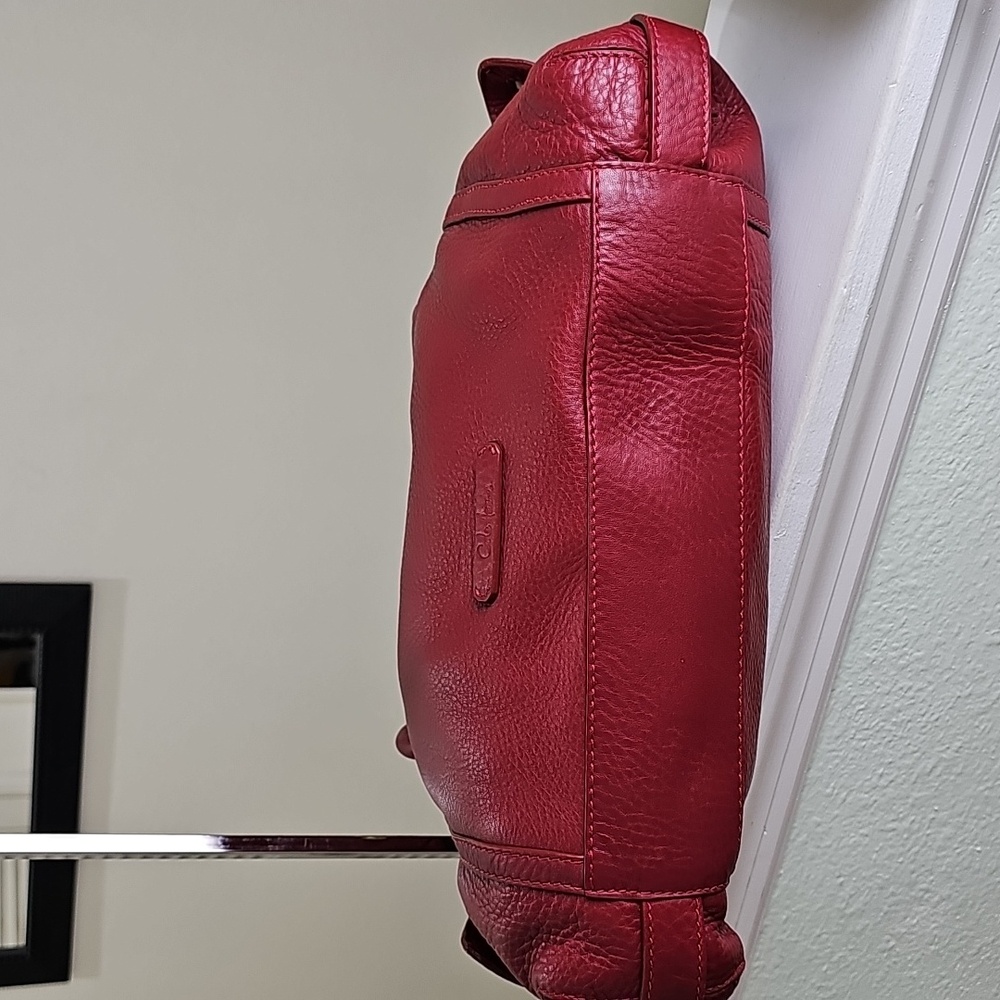Cole Haan Brick Red Pebbled Leather Large Drawstring Handbag EUC - Picture 9 of 17